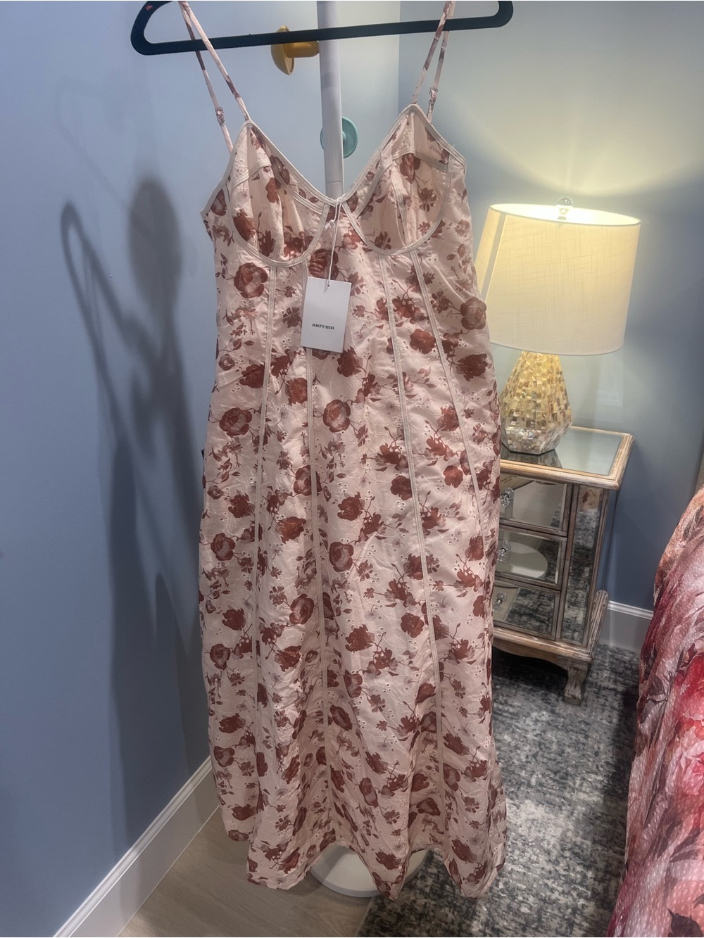 Floral Slip Dress - Blush with Rust Rose Print